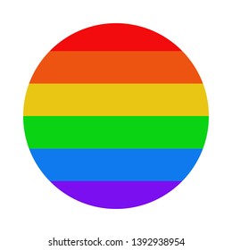 Circle with LGBT flag texture. Icon on white isolated background. Colorful stripes. Vector illustration.