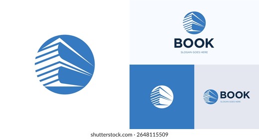 Circle library book logo icon design vector illustration element templates, Modern symbol stacked books sign for digital education, publisher, encyclopedia, bookstore and brand identity business