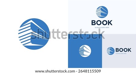 Circle library book logo icon design vector illustration element templates, Modern symbol stacked books sign for digital education, publisher, encyclopedia, bookstore and brand identity business