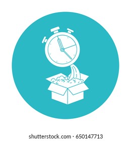 circle light blue with cardboard box and stopwatch vector illustration