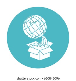circle light blue with earth globe coming out of the box vector illustration