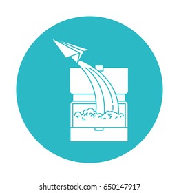 circle light blue with executive briefcase and paper plane vector illustration