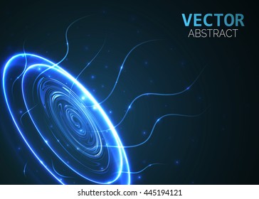Circle light effect with blue lines. Vector particles lights. Abstract background. 