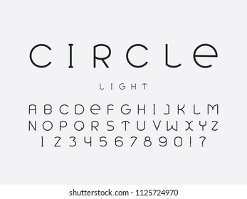 Circle light font. Vector alphabet letters and numbers. Typeface design. 