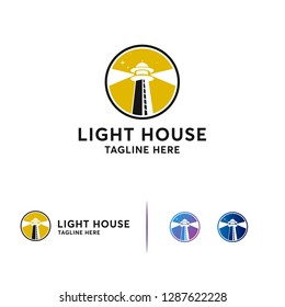 Circle Light House logo designs concept vector, Ocean Light house vector symbol