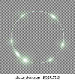 Circle of light, stylish lights round on transparent bacground, light effect, green color
