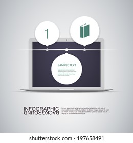 Circle Light Text Boxes with Laptop Computer Can Be Used for Workflow Layout, Diagram, Chart, Timeline, Web Design. Eps 10 Stock Vector Illustration