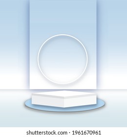 Circle light with white box podium on blue ombré background