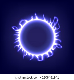 Circle lighting. Glowing swirl light effect. Futuristic flame swirl universe trail effect. Power energy of circular element. Luminous sun. Shining neon lights cosmic. LED color