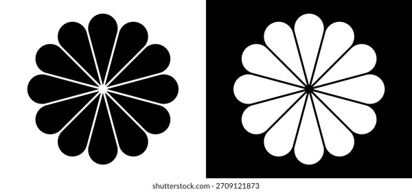 Círculo como flor como fondo de Vector abstracto o logotipo o icono. Forma negra sobre fondo blanco y forma blanca sobre fondo negro.