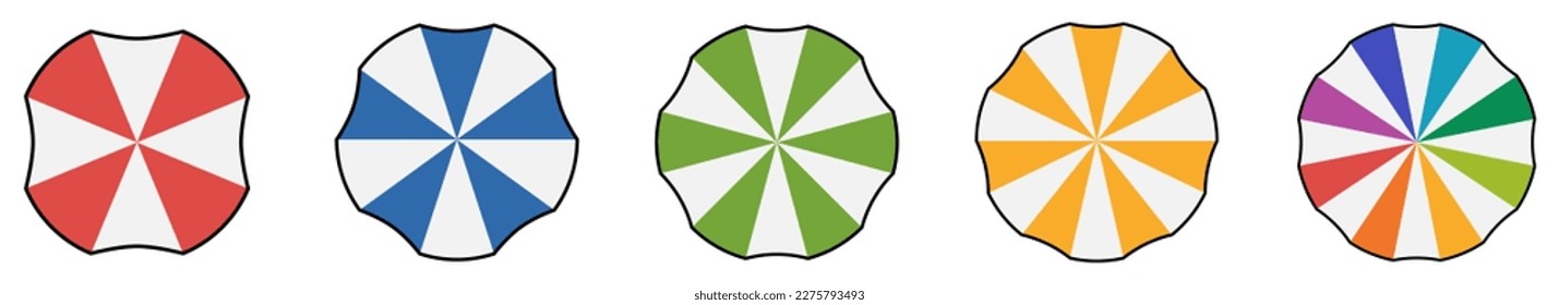 Circle like shape divided into equal segments forming colourful umbrella - version with eight to sixteen parts, can be used as infographics element