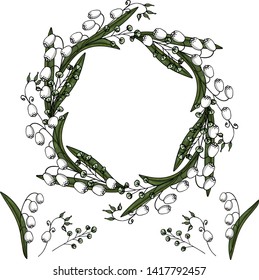 Circle lily of the valley, vector on a white background