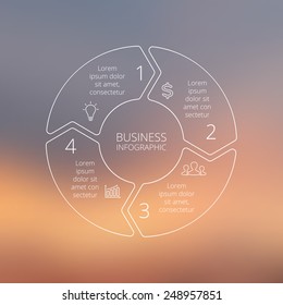 Circle line arrows infographic. Template for cycle diagram, graph, presentation and round chart. Business concept with 4 options, parts, steps or processes. Linear graphic. Blur vector background.