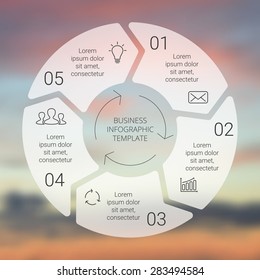 Circle line arrows infographic. Template for cycle diagram, graph, presentation and round chart. Business concept with 5 options, parts, steps or processes. Linear graphic. Blur vector background