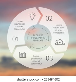 Circle Line Arrows Infographic. Template For Cycle Diagram, Graph, Presentation And Round Chart. Business Concept With 3 Options, Parts, Steps Or Processes. Linear Graphic. Blur Vector Background.