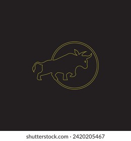 Circle line art bull animal logo design 
