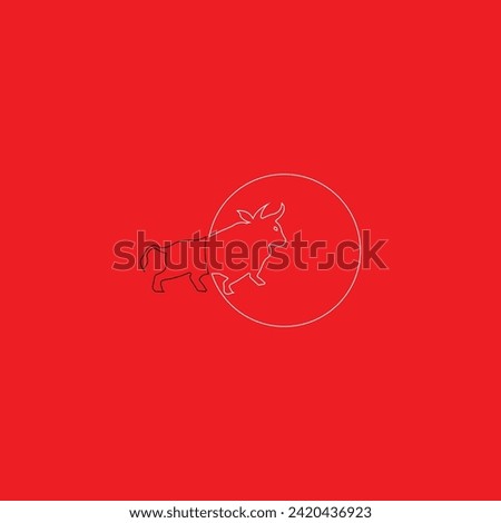 Circle line art bull vector logo design 