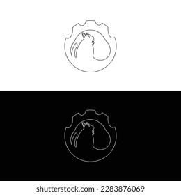 Circle line art cat animal vector logo design 
