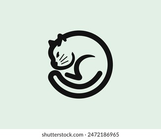 circle line art cat logo design template illustration inspiration