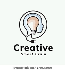 línea circular arte cabeza humana inteligente, bombilla, logotipo creativo, ilustración de diseño de símbolos