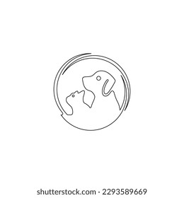 Circle line art pet cat and dog logo design 
