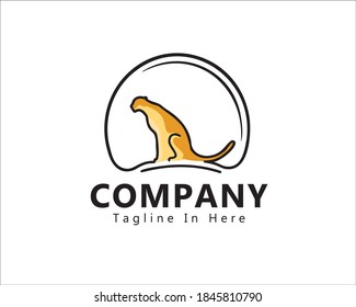 circle line art Sit jaguar, tiger, cheetah, panther logo icon symbol design llustration