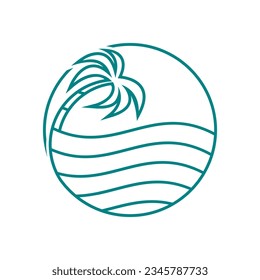 circle line beach palm tree logo design concept isolated on white background.