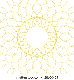 Circle line border frame with delicate yellow lace contour doily isolated on white (transparent) background. Space for invitations, promotional poster or greeting cards text. Vector illustration eps