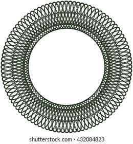 Circle line border frame with delicate lace contour guilloche doily isolated on white (transparent) background. Space for invitations, promotional poster, greeting cards text. Vector illustration eps