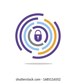 circle line color with padlock in center vector logo vector, circle lock vector concept