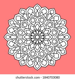 Circle line doodle art isolated mandala ornament on pink.