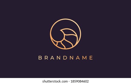 circle with line forming sea wave and with gold color