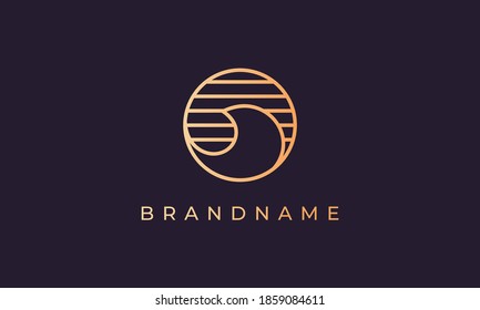 circle with line forming sea wave and with gold color