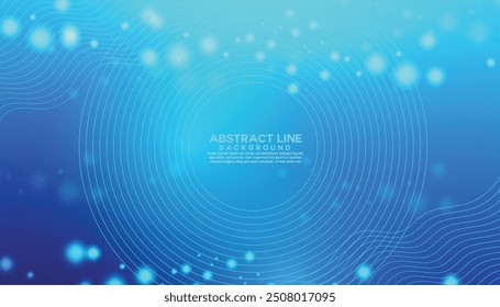 Diseño de fondo geométrico de línea circular con efecto bokeh. Diseño de Anuncio de fondo moderno. Gradiente de color azul abstracto línea de arte y diseño de fondo efecto bokeh. Arte de Anuncio de color degradado