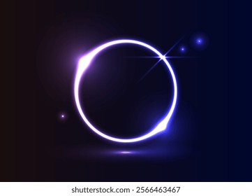 Circle line glow in the dark. Vibrant neon circle with glow. Abstract bright neon loop, Shine, Flare, Technology modern concept. Vector Illustration.