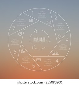 Circle line infographic, diagram, graph, presentation and chart. Business concept with 7 options, parts or steps. Linear graphic. Blur vector background.