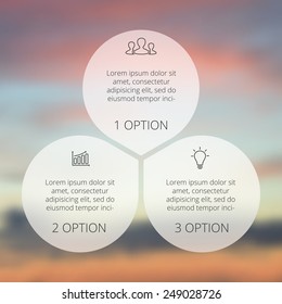 Circle line infographic. Template for cycle diagram, graph, presentation and round chart. Business concept with 3 options, parts, steps or processes. Linear graphic. Blur vector background.