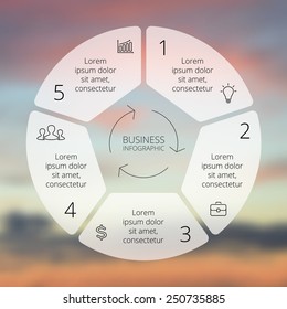 Circle Line Infographic. Template For Cycle Diagram, Graph, Presentation And Round Chart. Business Concept With 5 Options, Parts, Steps Or Processes. Linear Graphic. Blur Vector Background.