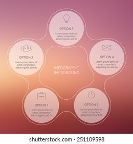 Circle line infographic. Template for cycle diagram, graph, presentation and round chart. Business concept with 5 options, parts, steps or processes. Linear graphic. Blur vector background.