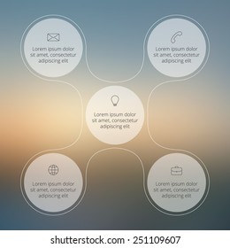 Circle line infographic. Template for cycle diagram, graph, presentation and round chart. Business concept with 5 options, parts, steps or processes. Linear graphic. Blur vector background.