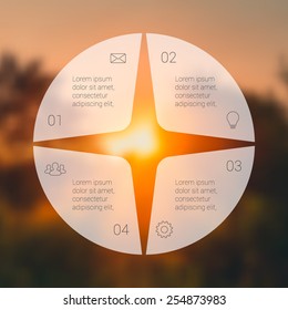 Circle line infographic. Template for cycle diagram, graph, presentation and round chart. Business concept with 4 options, parts, steps or processes. Linear graphic. Blur vector background.