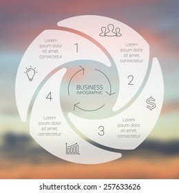 Circle line infographic. Template for cycle diagram, graph, presentation and round chart. Business concept with 4 options, parts, steps or processes. Linear graphic. Blur vector background.