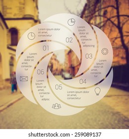 Circle line infographic. Template for cycle diagram, graph, presentation and round chart. Business concept with 6 options, parts, steps or processes. Linear graphic. Blur vector background.