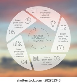Circle line infographic. Template for cycle diagram, graph, presentation and round chart. Business concept with 5 options, parts, steps or processes. Linear graphic. Blur vector background