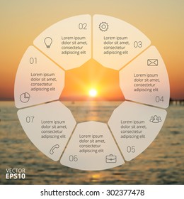 Circle line infographic. Template for cycle diagram, graph, presentation and round chart. Business concept with 7 options, parts, steps or processes. Linear graphic. Blur vector background.
