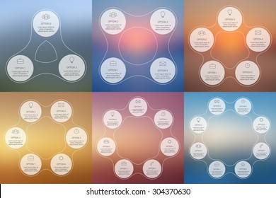 Circle line infographic. Template for cycle diagram, graph and round chart. Business concept with 3, 4, 5, 6, 7 and 8 options, parts, steps. Linear graphic. Blur vector background