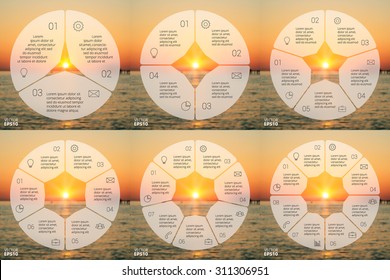Circle line infographic. Template for cycle diagram, graph. Business concept with 3, 4, 5, 6, 7 and 8 options, parts, steps or processes. Blur vector background.