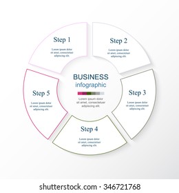 Circle line infographic. Template for cycle diagram, graph, presentation and round chart. Business concept with 5 options, parts, steps or processes. 