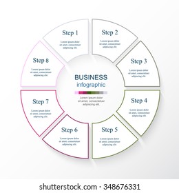 Circle line infographic. Template for cycle diagram, graph, presentation and round chart. Business concept with 8 options, parts, steps or processes. 