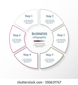 Circle line infographic. Template for cycle diagram, graph, presentation and round chart. Business concept with 6 options, parts, steps or processes. 